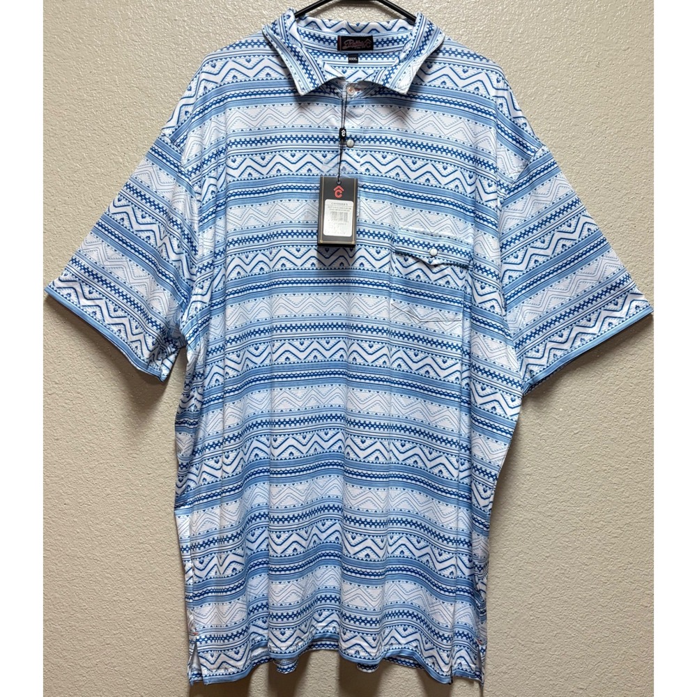 Rafter C Cavenders Mens XXXL Blue Aztec Tribal Print Performance Polo Shirt NEW